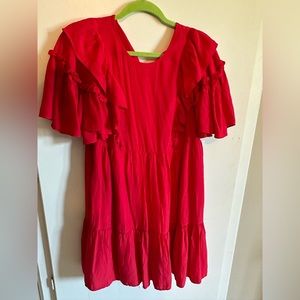 Red Hot Flutter Sleeve Dress